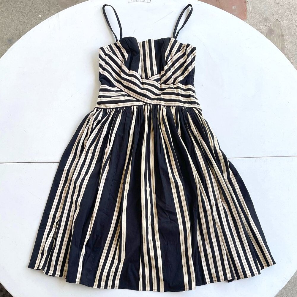 Black dress with beige straightlines- Viola